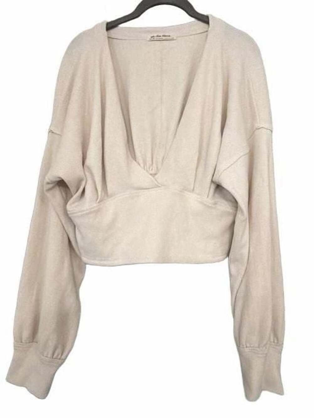 We The Free Free People V-Neck Long Sleeve Crop Sweater in Ivory Waffle